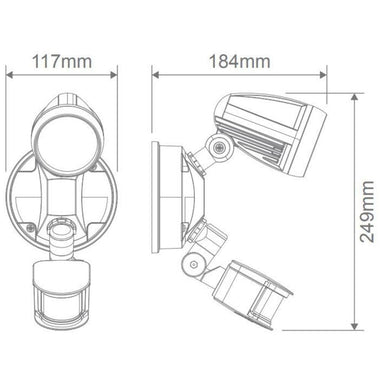 Domus MURO-PRO-15S - 15W LED Tri-Colour Single Head LED Exterior Spotlight With Sensor IP44-Domus Lighting-Ozlighting.com.au