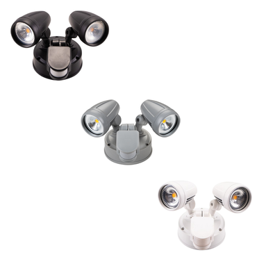 Lummax EXWB826S - 26W LED Single Colour Twin Head Exterior Spotlight With Sensor IP44