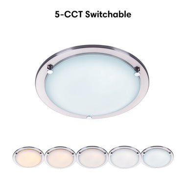 Lummax AC-025-30-LED - 18W LED 5-CCT Dimmable Round 30cm Ceiling Light IP20 Satin Chrome Trim / Opal Glass