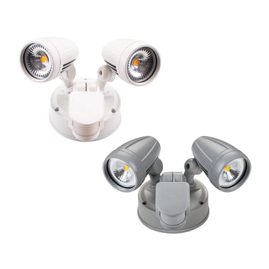Lummax EXWB826S - 26W LED Single Colour Twin Head Exterior Spotlight With Sensor IP44