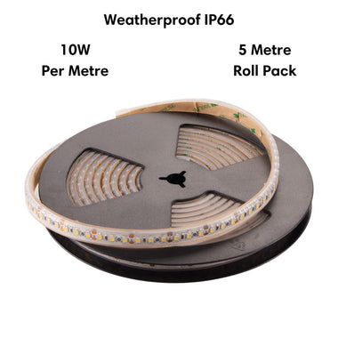 Domus STRIP-120-WP-5M - 10W LED High Output 120LED P/M Weatherproof Striplight IP66 12V 6500K 5M Roll Pack - DRIVER REQUIRED