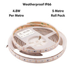 Domus STRIP-60-WP-5M - 4.8W LED 60LED P/M Weatherproof Striplight IP66 12V 5M Roll Pack - DRIVER REQUIRED