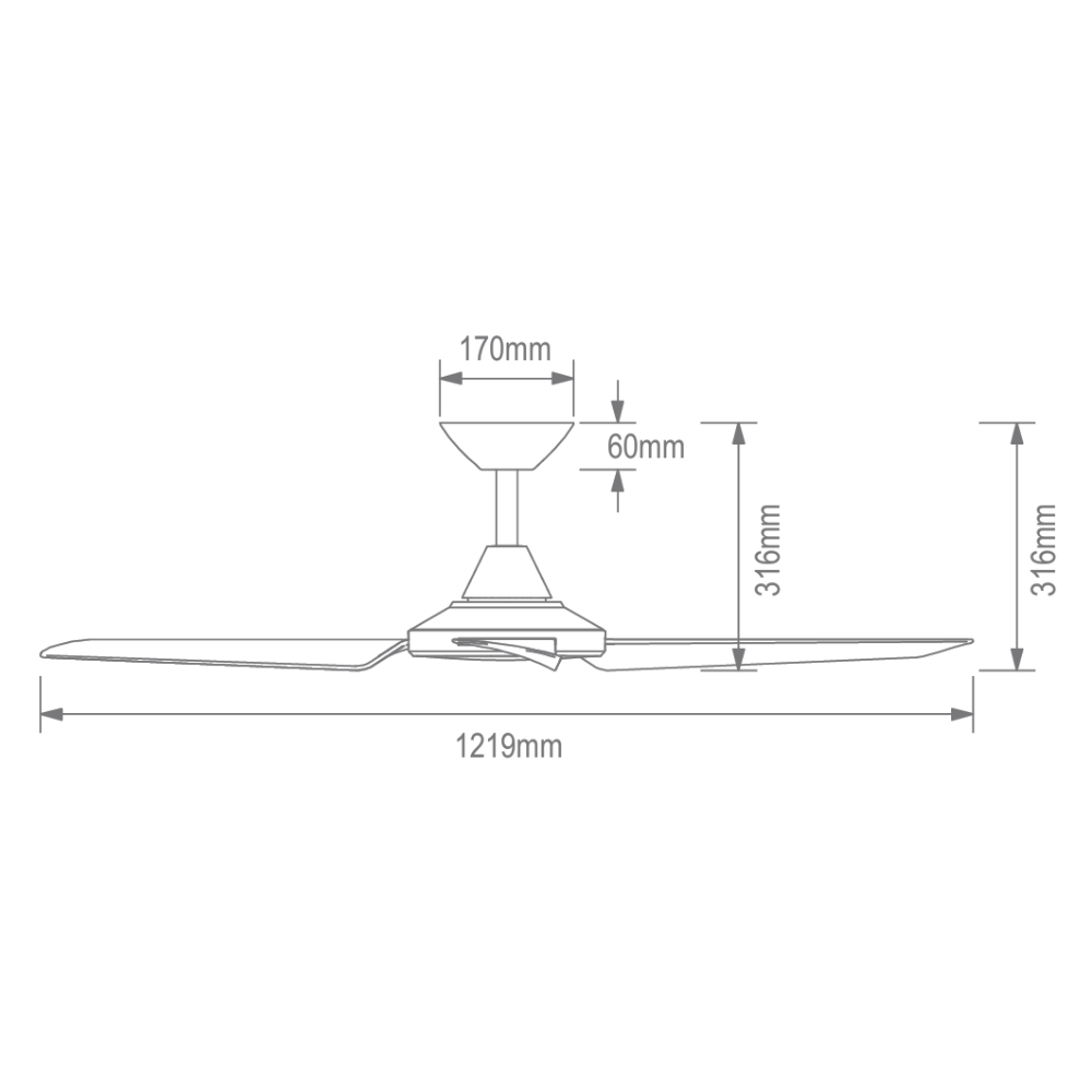 Domus AXIS-48 - 3 Blade 48" 1220mm DC Ceiling Fan - Black