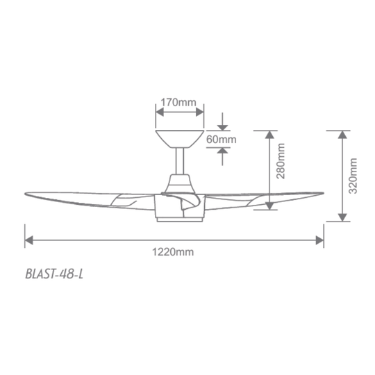 Domus BLAST-48 - 3 Blade 48" 1220mm DC Ceiling Fan Only - Optional Light Kit Sold Separately