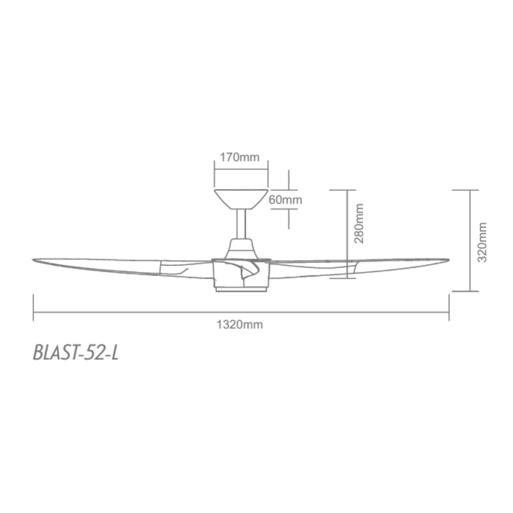 Domus BLAST-52 - 4 Blade 52" 1320mm DC Ceiling Fan Only - Optional Light Kit Sold Separately