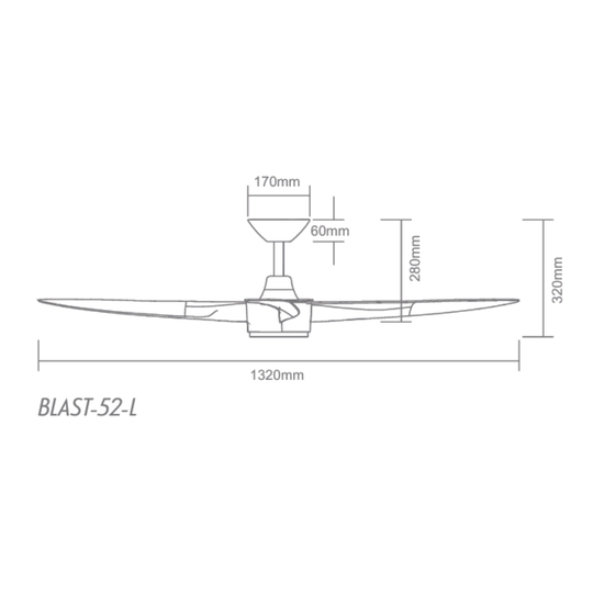 Domus BLAST-52 - 4 Blade 52" 1320mm DC Ceiling Fan Only - Optional Light Kit Sold Separately