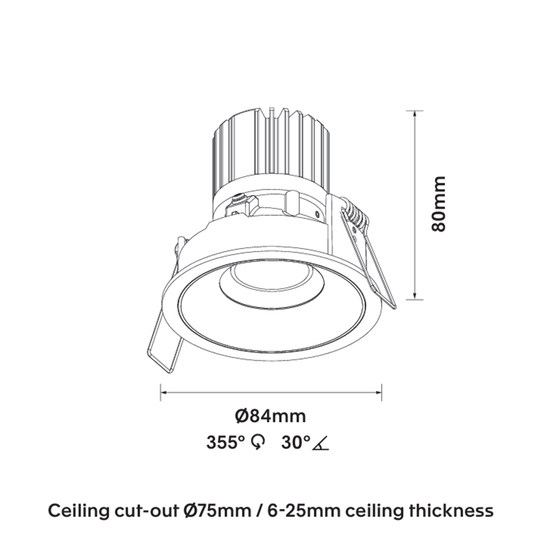 CoLab BONO-A75 - 6W LED Single Colour Dimmable Mini Adjustable Deepset Downlight IP44 3000K