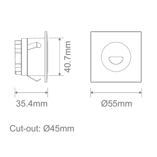 Domus CAMINO-SQR-ASY - 3W LED Tri-Colour Dimmable Square Recessed Steplight 240V IP54