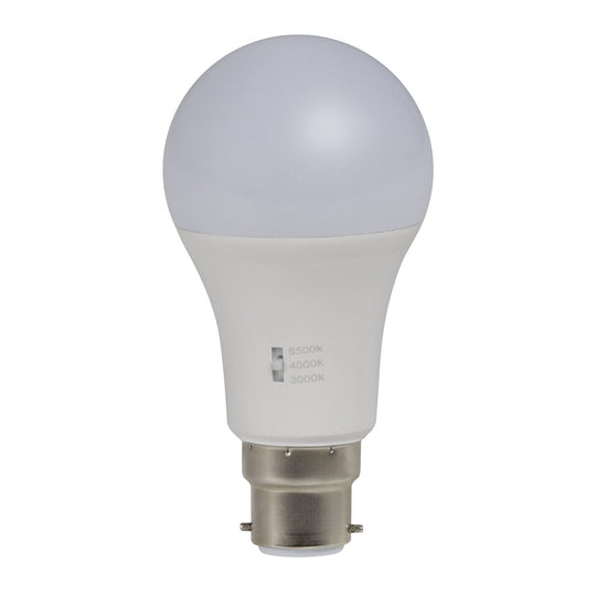 Domus KEY-GLS-TRIO - 12W LED Dimmable Tri-Colour GLS A60 Shape Frosted PC Globe - B22/E27-Domus Lighting