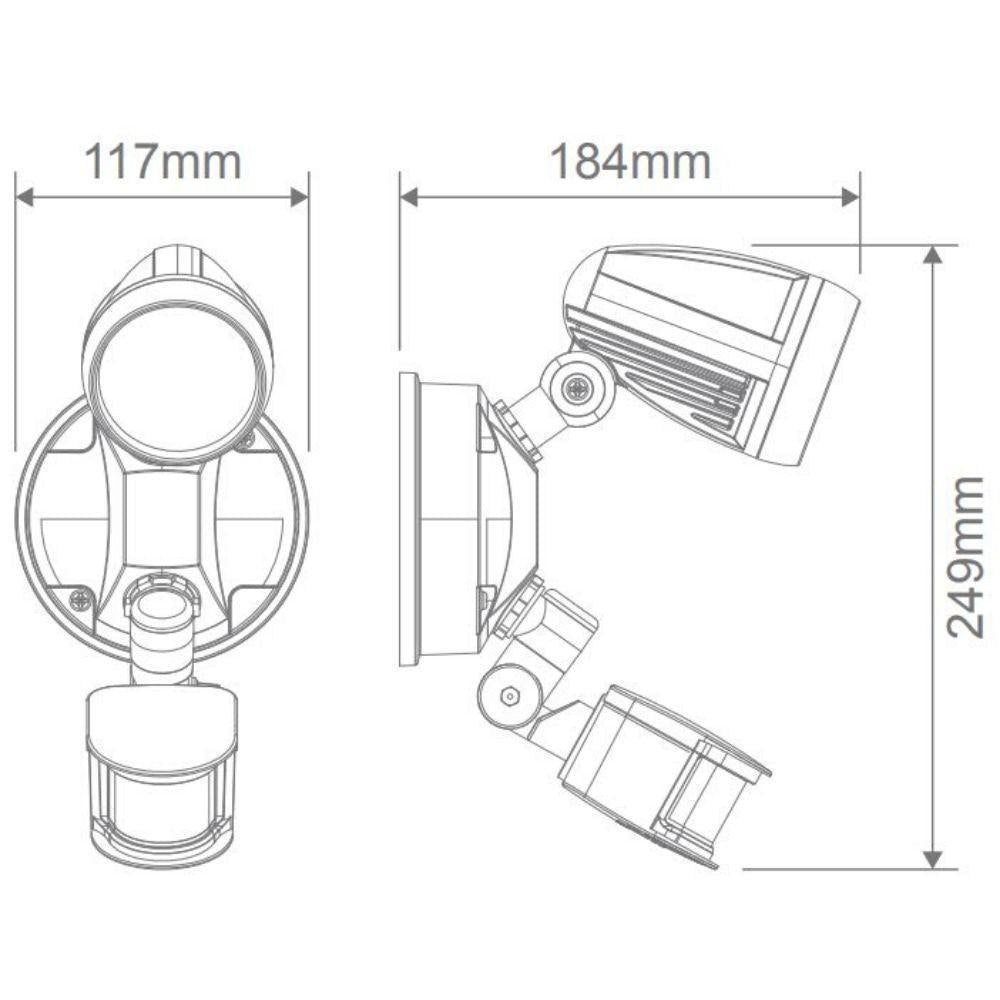 Domus MURO-PRO-15S - 15W LED Tri-Colour Single Head LED Exterior Spotlight With Sensor IP44-Domus Lighting-Ozlighting.com.au