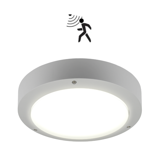 CoLab ENVIRO-LITE-360-SEN - 17W LED Round Exterior Plain Fascia Commercial Wall/Ceiling Light With Motion Sensor Silver IP65