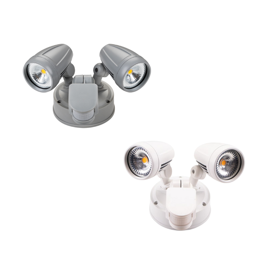 Lummax EXWB826S - 26W LED Single Colour Twin Head Exterior Spotlight With Sensor IP44 - 3000K