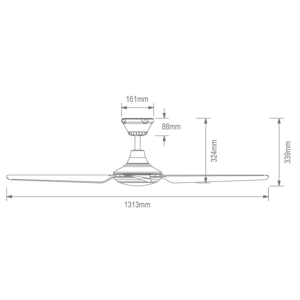 Domus FRESCO-52-LIGHT - 4 Blade 52" 1320mm DC IP66 Outdoor Ceiling Fan with Switchable CCT LED Light - Black