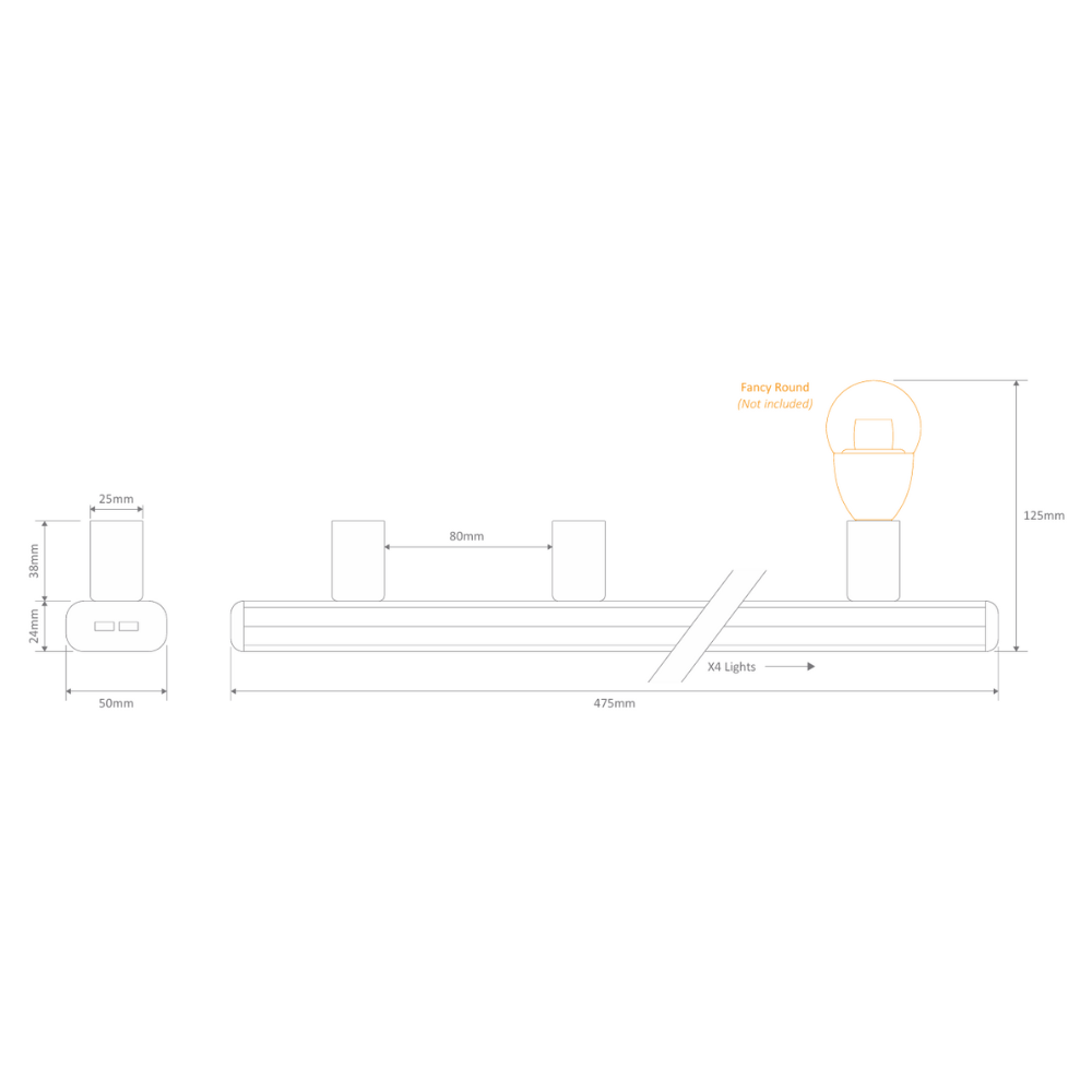 Domus HL-804-4 - 240V 4 Bulb Hollywood Vanity Light - 45cm