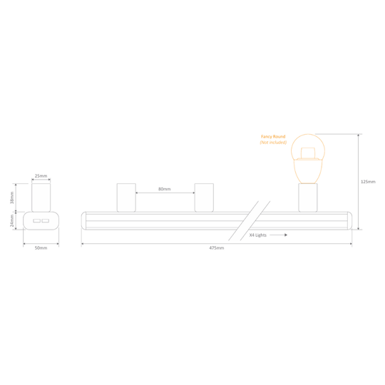 Domus HL-804-4 - 240V 4 Bulb Hollywood Vanity Light - 45cm
