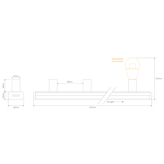 Domus HL-804-6 - 240V 6 Bulb Hollywood Vanity Light - 65cm