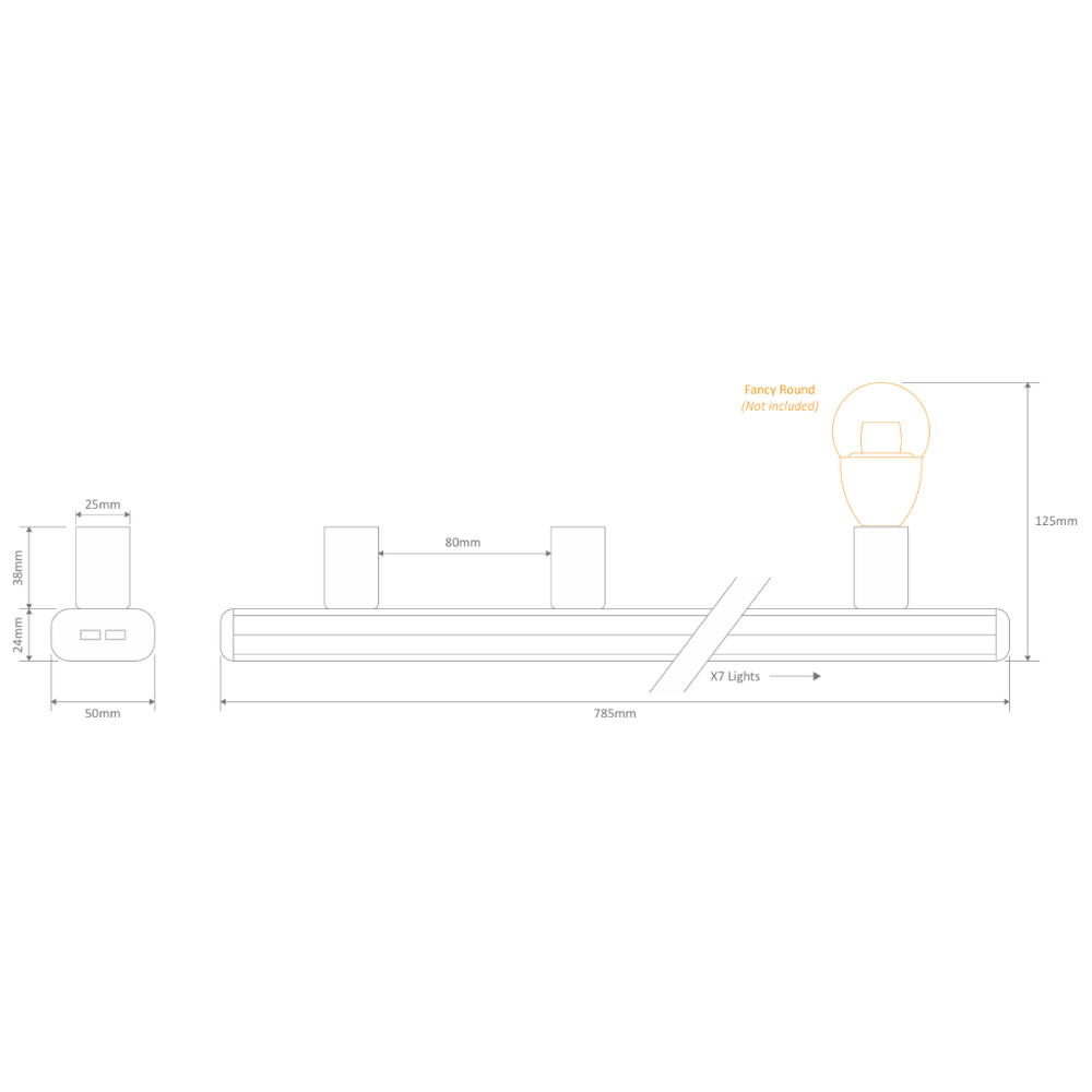Domus HL-804-7 - 240V 7 Bulb Hollywood Vanity Light - 76cm