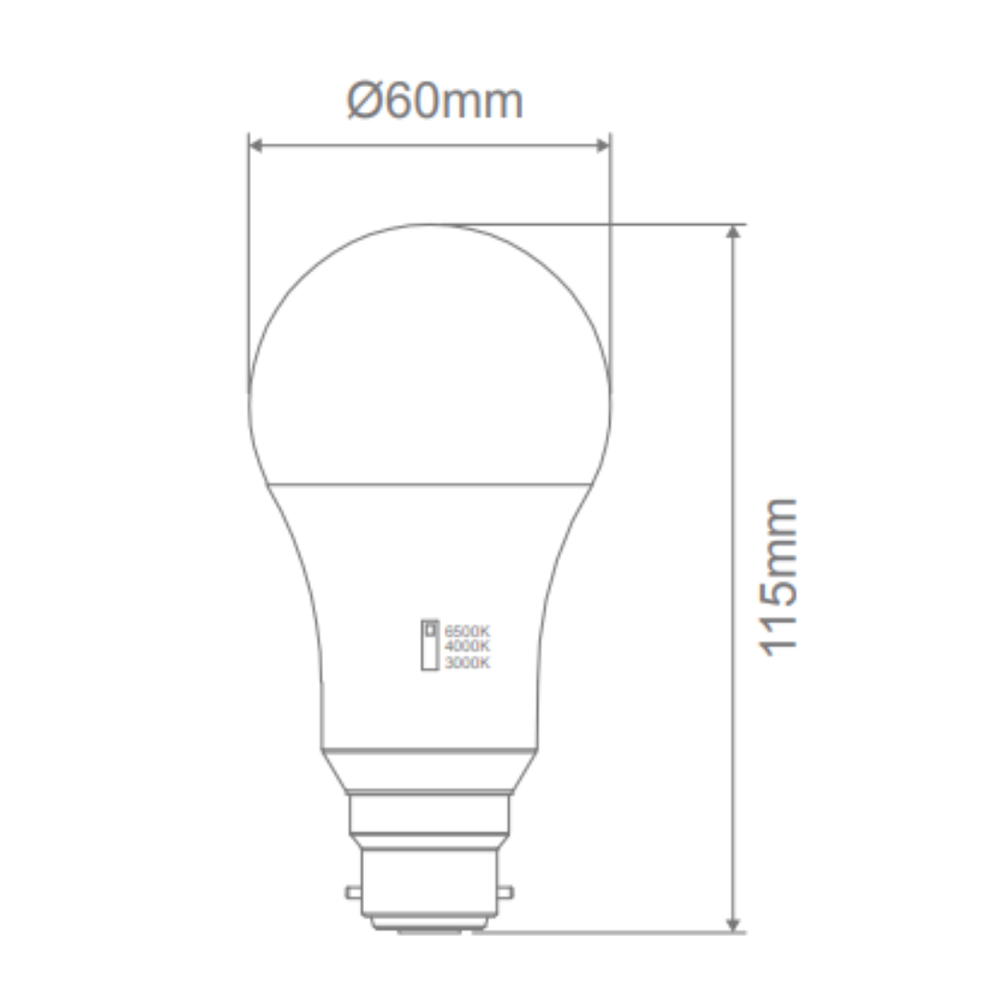Domus KEY-GLS-TRIO - 12W LED Dimmable Tri-Colour GLS A60 Shape Frosted PC Globe - B22