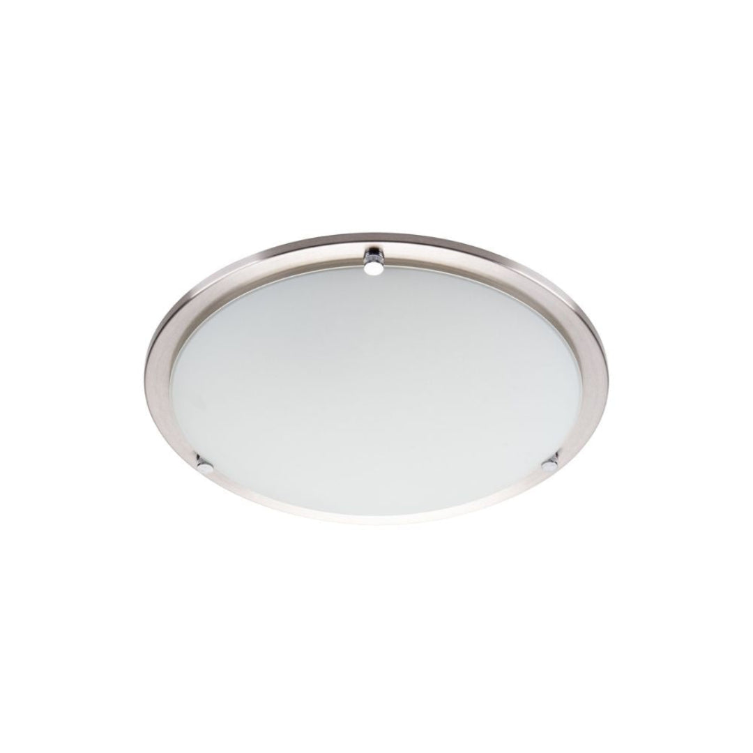 Lummax AC-025-30 - 1xE27 Round Ceiling Light IP20 Satin Chrome Trim / Opal Glass-Lummax