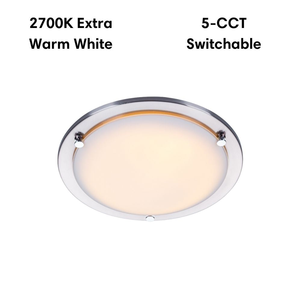 Lummax AC-025-30-LED - 18W LED 5-CCT Dimmable Round 30cm Ceiling Light IP20 Satin Chrome Trim / Opal Glass