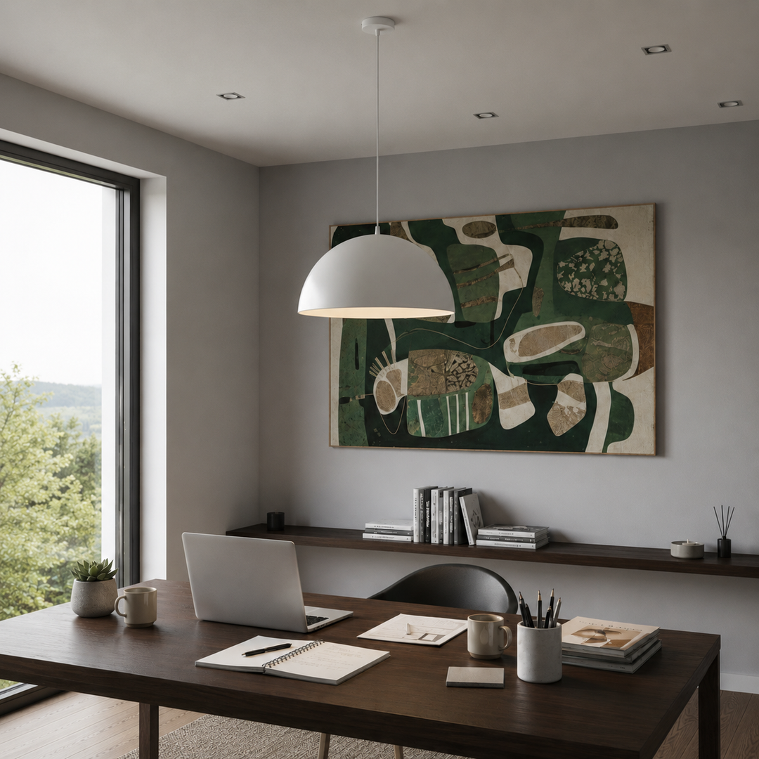 Domus LUNA-400 - Large 400mm 1 Light Metal Dome Pendant White