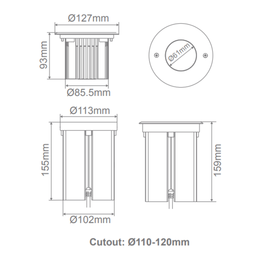 Domus MAGNETO-9-45D - 9W 24V DC Magnetic Induction LED Inground Light IP67 - DRIVER REQUIRED