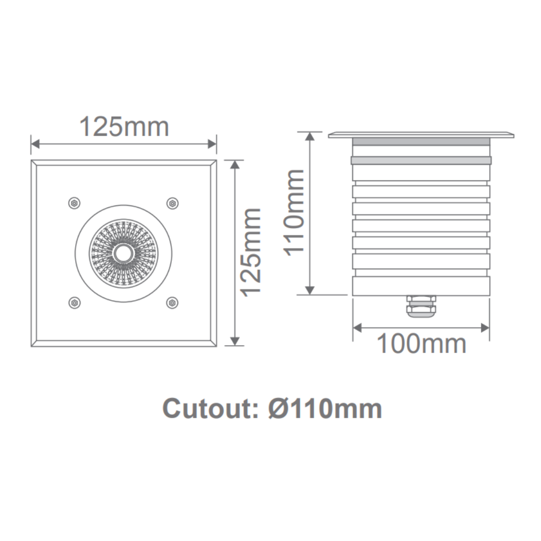 Domus MODULA-SQR - 9W 24V DC LED Square Inground Light Aluminium IP65 - DRIVER REQUIRED