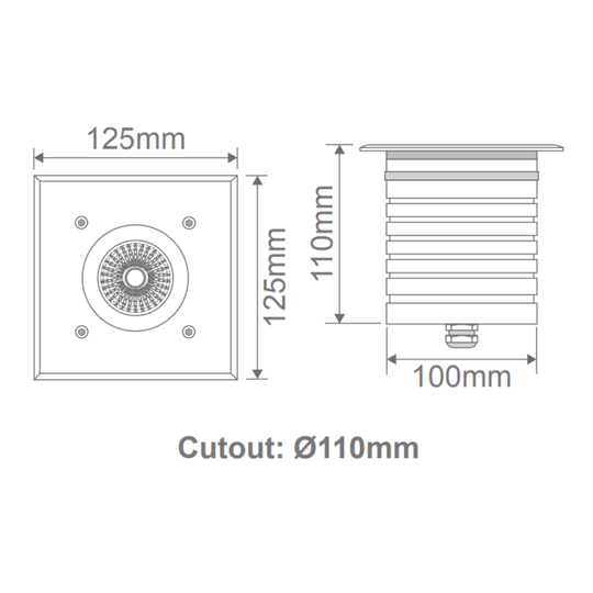 Domus MODULA-SQR - 9W 24V DC LED Square Inground Light Aluminium IP65 - DRIVER REQUIRED