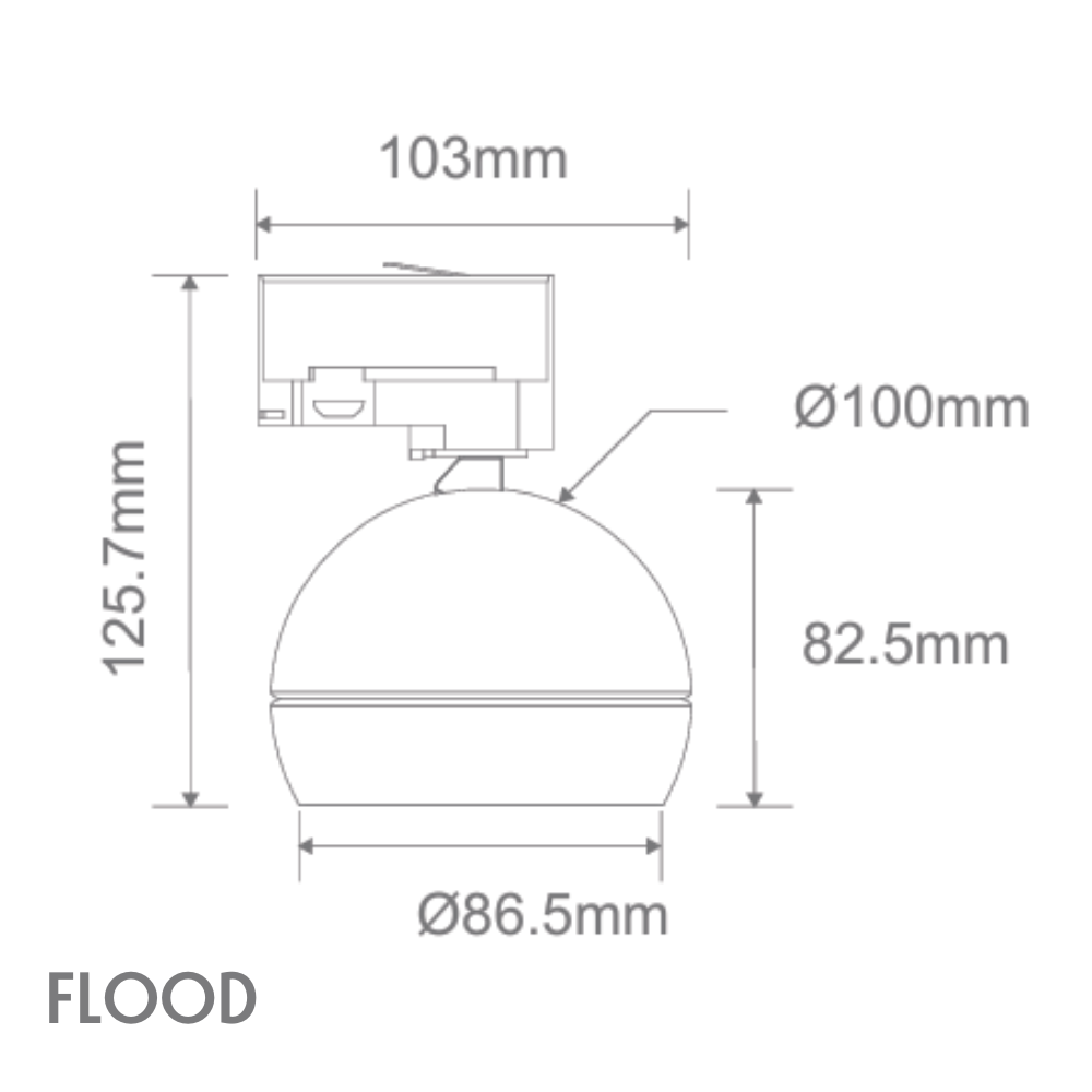Domus MOON-TRK-FLOOD - 6/9W LED 3-Circuit Power Tri-Colour Switchable Dimmable Adjustable Track Mounted Head Spot Light - Black
