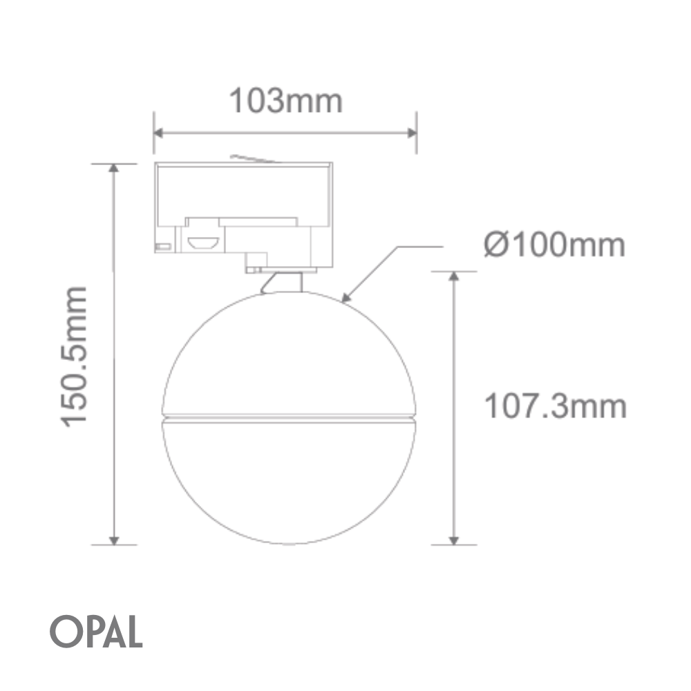 Domus MOON-TRK-OPAL - 6/9W LED 3-Circuit Power Tri-Colour Switchable Dimmable Adjustable Track Mounted Head Spot Light - Black