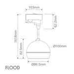 Domus MOON-TRK-PDT-FLOOD - 6/9W LED Power Tri-Colour Switchable Dimmable Track Head Pendant