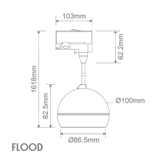 Domus MOON-TRK-PDT-FLOOD - 6/9W LED Power Tri-Colour Switchable Dimmable Track Head Pendant