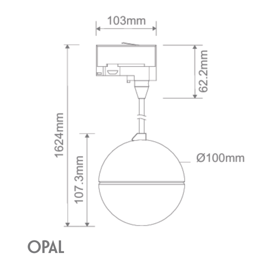 Domus MOON-TRK-PDT-OPAL - 6/9W LED Power Tri-Colour Switchable Dimmable Track Head Pendant