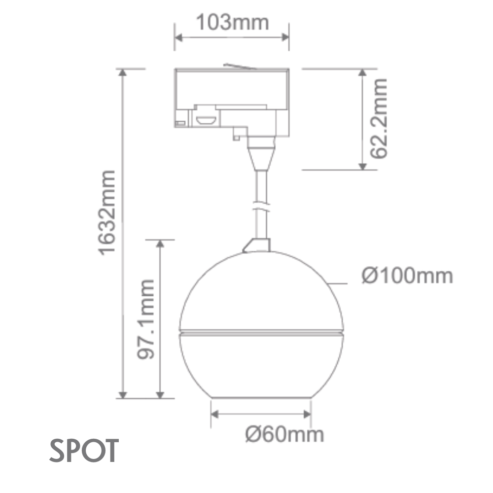 Domus MOON-TRK-PDT-SPOT - 6/9W LED Power Tri-Colour Switchable Dimmable Track Head Pendant