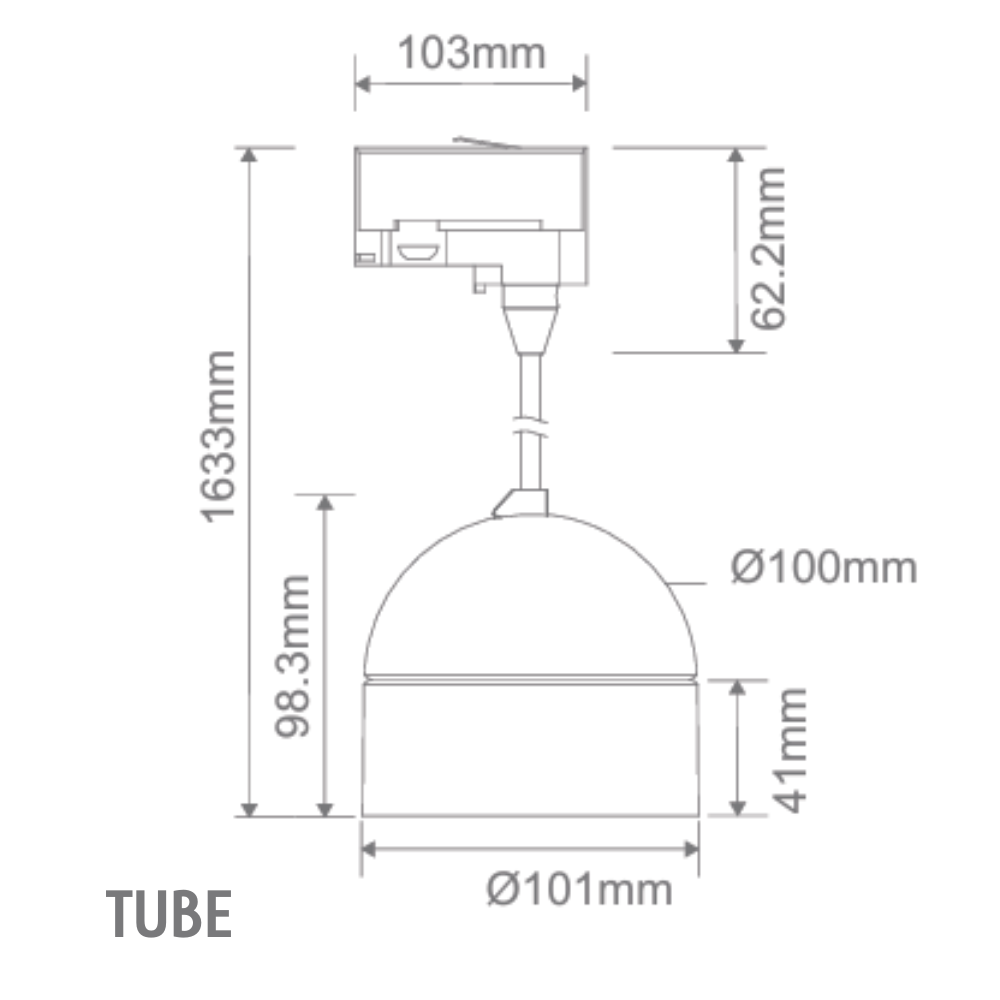 Domus MOON-TRK-PDT-TUBE - 6/9W LED Power Tri-Colour Switchable Dimmable Track Head Pendant