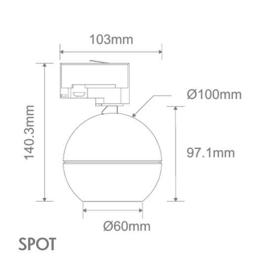 Domus MOON-TRK-SPOT - 6/9W LED 3-Circuit Power Tri-Colour Switchable Dimmable Adjustable Track Mounted Head Spot Light - Black