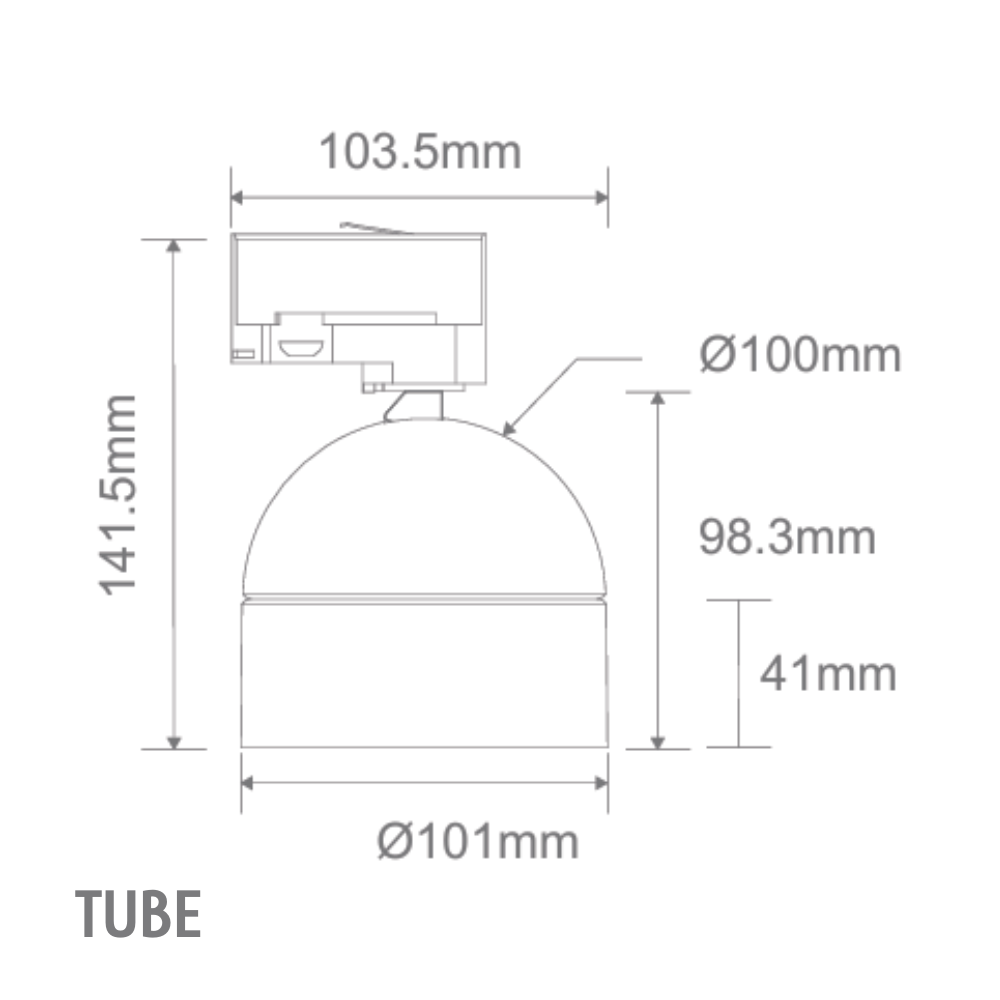 Domus MOON-TRK-TUBE - 6/9W LED 3-Circuit Power Tri-Colour Switchable Dimmable Adjustable Track Mounted Head Spot Light - Black
