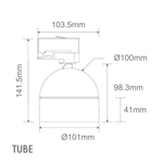 Domus MOON-TRK-TUBE - 6/9W LED 3-Circuit Power Tri-Colour Switchable Dimmable Adjustable Track Mounted Head Spot Light - Black