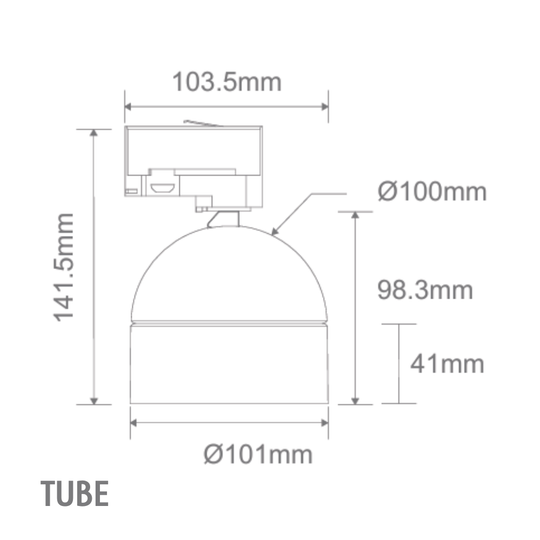 Domus MOON-TRK-TUBE - 6/9W LED 3-Circuit Power Tri-Colour Switchable Dimmable Adjustable Track Mounted Head Spot Light - Black