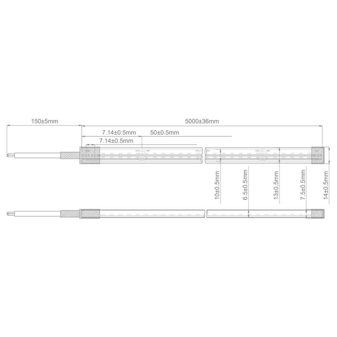 Domus NEON-14.4-S - 14.4W Neon LED 140LED P/M Side View Striplight 5m Roll Pack 24V IP66 - DRIVER REQUIRED