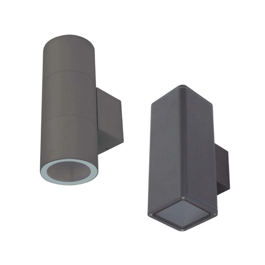 Domus PIPER-2 - Large Round or Square Up/Down Exterior Wall Light IP65 Dark Grey (No Lamp)