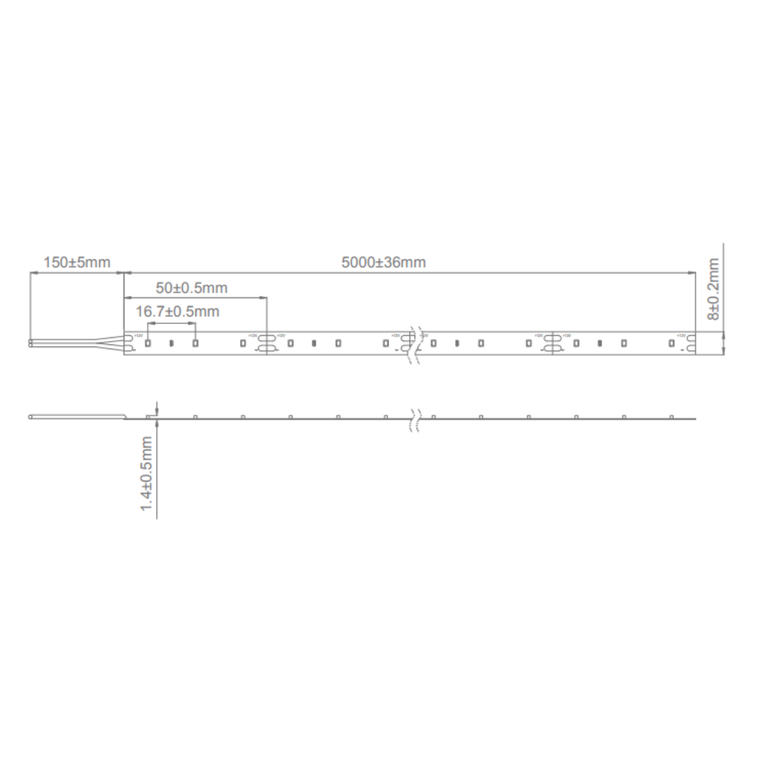 Domus PLEX-7.2-5M - 7.2W LED 60LED P/M Striplight 5m Roll Pack 12V IP20 - DRIVER REQUIRED