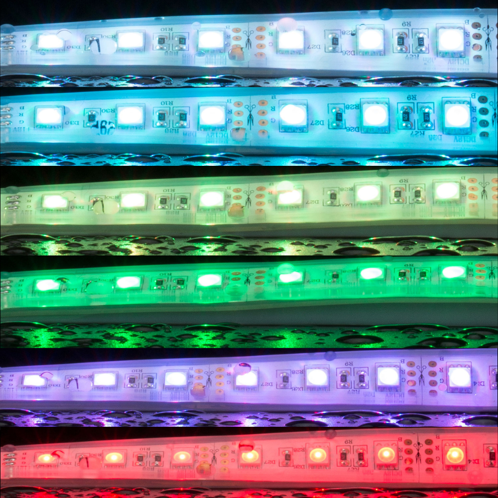 Domus STRIP-60-RGB-WP-5M - 14.4W Flexible LED 60LED P/M Striplight 5m Roll Pack 12V IP66 - DRIVER REQUIRED + RGB COLOUR CONTROLLER - 6500K
