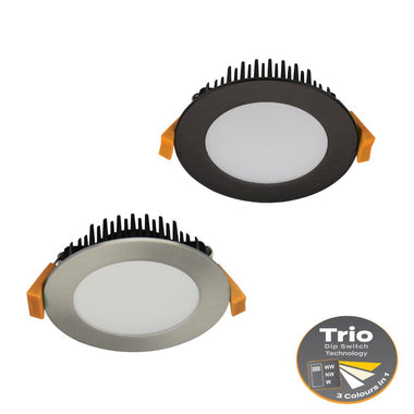 Domus TEK-10-TRIO - 10W LED Tri-Colour Dimmable Round Flat Face Downlight IP44