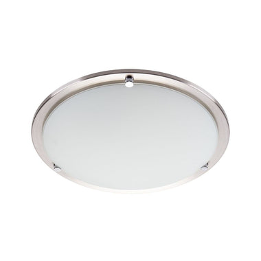 Lummax AC-025-40 - 2xE27 Round Ceiling Light IP20 Satin Chrome Trim / Opal Glass