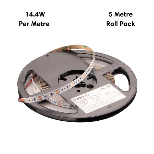 Domus PLEX-14.4-5M - 14.4W LED 60LED P/M Striplight 5m Roll Pack 12V IP20 - DRIVER REQUIRED