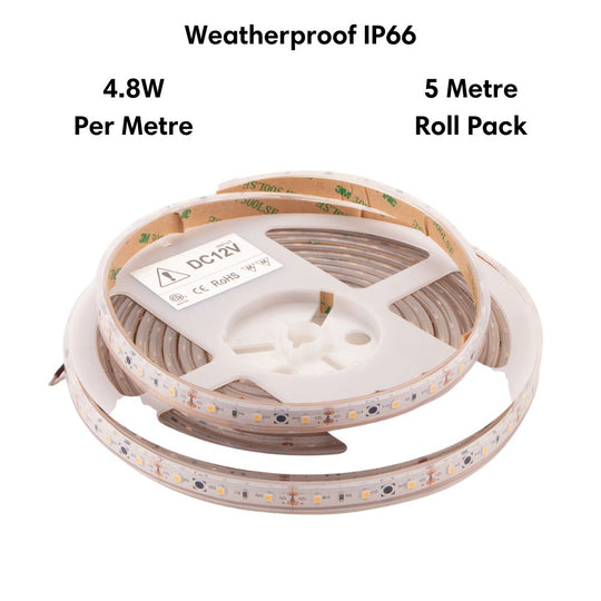Domus STRIP-60-WP-5M - 4.8W LED 60LED P/M Weatherproof Striplight 5m Roll Pack 12V IP66 - DRIVER REQUIRED - 6500K